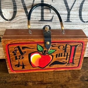 Vintage Hand-Painted Wooden Apple Box Handbag